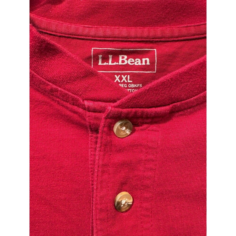 L.L.Bean Henley Shirt Mens XXL Red Long Sleeve 100% Cotton Button Casual